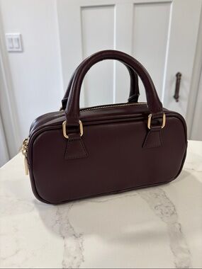 Ann Taylor Mini Handbag in Burgundy Leather with Gold Hardware